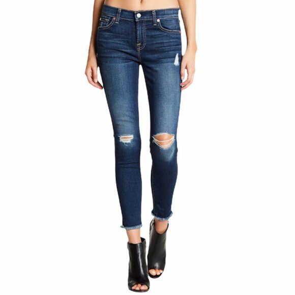 7 for all Mankind - Raw Hem Ankle Gwenevere Skinny Jeans Distressed | Size 28 - Picture 1 of 8